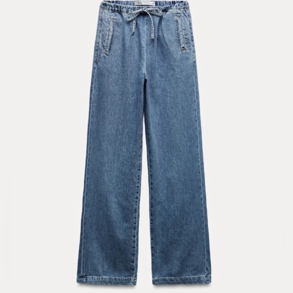 Zara Wide Leg Elastic Denim Jeans
